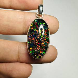 NIKHIL GEMS Natural Black <b>Opal</b> <b>Pendant</b> Handmade 925 Sterling Silver Vintage Engagement Jewelry for Women Third Party Appraisal - Product Image 1