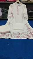Ensemble Salwar Kameez brodé crème, haut long à motifs floraux, robe pakistanaise traditionnelle pour femme, coupe ample, longueur cheville, en coton