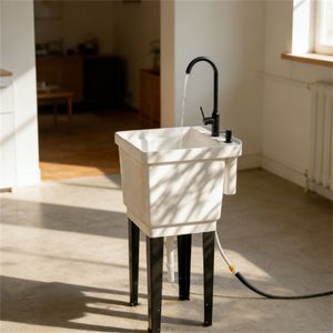 Fregadero Portátil Blanco Independiente para Lavandería, Ideal para Productos de Baño y Camping - Product Image 1