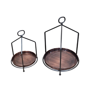 Metal Decorative Display Stand Set of 2 <b>Round</b> <b>Tray</b> Centerpiece Holder for Home Wedding Party Table Decor - Product Image 2