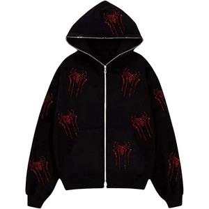 Sudadera con capucha y cremallera para hombre, color negro, con estampado de araña brillante, estilo informal, para otoño - Product Image 1