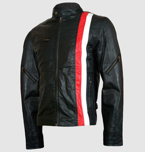 Blouson moto en cuir noir slim fit pour homme, col montant, fermeture éclair, manches classiques, couleur unie, idéal pour l'automne – Modèle très demandé - Product Image 6