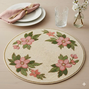 Set de table rond en perles de verre brodées à la main, style bohème, motif floral, vintage, réutilisable, personnalisable, décoration de table - Product Image 2