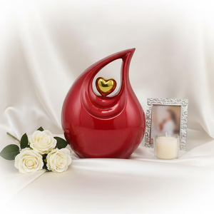 Urne funéraire en métal émaillé rouge en forme de larme, récipient commémoratif personnalisé pour l'enterrement d'un adulte - Product Image 2