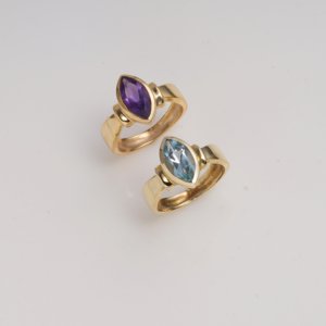 Bague en laiton ovale à facettes sertie d'améthyste, taille fixe, style glamour minimaliste, bijou fait main pour femme - Product Image 4