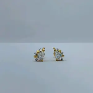 Boucles d'oreilles rondes en pierre de cristal, bijoux délicats de créateur pour femmes et filles, boucles d'oreilles de luxe en or bicolore avec des pierres scintillantes - Product Image 2