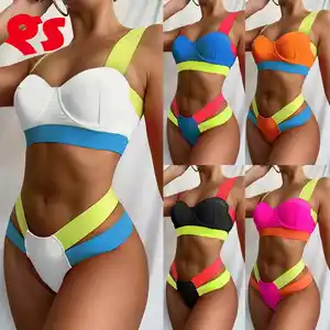 Patchwork Badpak Micro Pak Beachwear 2 Stuk Bikini Mode Braziliaanse Bikini Set Beugel Push Up Beachwear