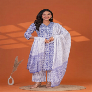 Indian Style Floral Print 3 Piece <b>Kurti</b> and Pant Set With Dupatta For Wedding And Casual Wear Kurta Gift For Her Wholesale Price - Product Image 4