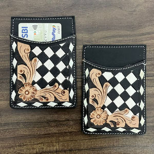 กระเป๋าใส่บัตรหนังลายตารางแบบใหม่ ทำมือ สำหรับผู้ชายและผู้หญิง ของขวัญสุดสร้างสรรค์ - Product Image 4