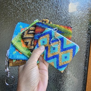 Ethnic style seed <b>bead</b> coin pouch with colorful embroidery Wholesale seed <b>bead</b> embroidered coin purse with zipper closure - Product Image 1