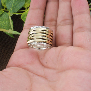 Wholesale 925 Sterling Silver Mixed Metal <b>Spinner</b> <b>Ring</b> Multi Layer Wavy Brass Bands Patterned Silver Base Anti Anxiety Party - Product Image 5