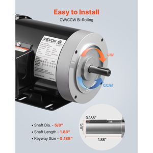 Motore Elettrico AC da 1 HP 1725 RPM per Compressore d'Aria, Rotazione CW/CCW, Diametro Albero 5/8 Pollici, Lunghezza Albero 1,88 Pollici, Coppia 4,1 N.m - Product Image 4