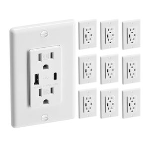 เต้าเสียบไฟฟ้า USB ติดผนัง24W 15A 10ชิ้นพร้อม1ประเภท C และ1พอร์ตสถานีชาร์จติดผนัง - Product Image 1