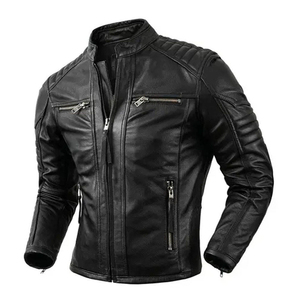 Veste en cuir de haute qualité pour homme, col montant, style punk - Product Image 1