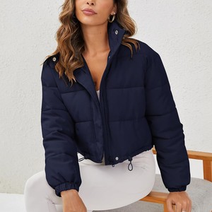 <b>Women's</b> <b>Cropped</b> <b>Puffer</b> <b>Jacket</b> Solid Color Stand Collar Zipper Closure Full Sleeve Winter Warm Outerwear Wholesale <b>Puffer</b> <b>Jacket</b> - Product Image 3