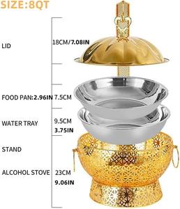 Plat à chafing de luxe en filigrane doré, élégant réchaud alimentaire en acier inoxydable avec couvercle festonné de style arabe pour buffet d'hôtel et décoration de mariage - Product Image 2