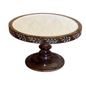 Eco-Friendly Wood Scalloped <b>Cake</b> Stand Large Pedestal for <b>Weddings</b> Parties and Home Decor Natural Grain Serving Platter Use - Product Image 4