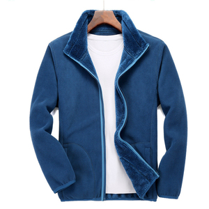 Men's Blue Full-Zip <b>Fleece</b> Jacket Stand Collar Casual Winter Wear Regular Fit Polyester Material Sherpa Lining <b>Zipper</b> Closure - Product Image 4