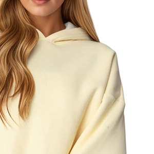 Conjunto Deportivo de Sudadera Holgada con Hombros Caídos y Pantalones Cortos para Mujer, Diseño Nuevo, Color Crema, Otoño, con Nombre de Marca Personalizado - Product Image 2