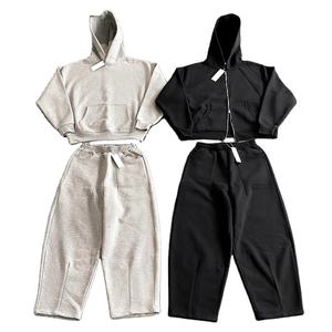 2026 Winter Embroidered Blank Sweatsuit Sweatshirt Sweatpants Set 100% Cotton <b>Fleece</b> <b>Hoodie</b> Men's <b>Oversized</b> Boxy Fit - Product Image 1