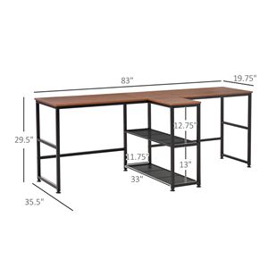 83FT Large Office Desk Durable Two-Person <b>Study</b> Writing <b>Table</b> with Bookshelf for Home Office or Classroom Use - Product Image 3