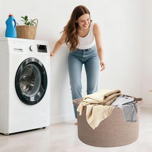 65L <b>Large</b> Woven Cotton Rope Nursery <b>Basket</b>, Laundry <b>Basket</b> Laundry Hamper with Handles,Blanket <b>Basket</b> - Product Image 1
