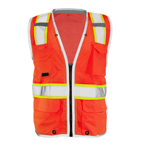 <b>Hi</b> <b>Vis</b> Reflective Safety Vest Unisex Polyester Workwear <b>Orange</b> with Pockets and Zipper Closure Durable Safety Vest for Men - Product Image 2