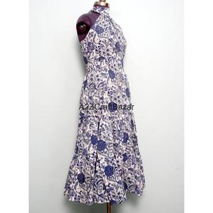 Robe longue coréenne chic d'hiver de luxe à col licou et épaules dénudées, coupe trapèze, 100 % coton, imprimé floral, décontractée, haute qualité - Product Image 4