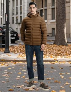 Chaqueta acolchada con capucha para hombre, color marrón, cortavientos, con cierre, para invierno. - Product Image 2