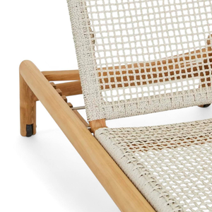 Tumbona de Mimbre con Estructura de Madera de Teca y Diseño Minimalista para Playa, Patio, Jardín, Muebles de Exterior - Product Image 6