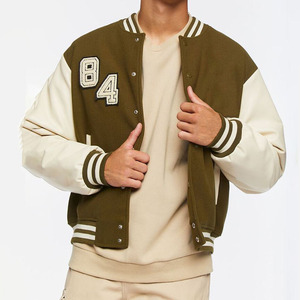Men's Varsity Jacket Olive Cream Embroidered Casual Style Baseball college jacket Bomber Coat Autumn Casual Outerwear for <b>boys</b> - Product Image 1