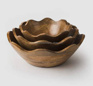 Hermosa tazón de madera hecha a mano para servir ensalada, pasta, frutas, estilo rústico de granja, diseño duradero y apto para alimentos. - Product Image 3