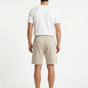 Men's Beige Cotton Bermuda Shorts With Drawstring Casual Style Mid Waist Solid Color Breathable Woven Fabric - Product Image 6