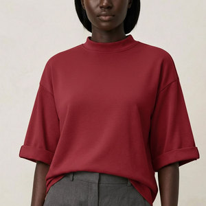 Women Oversized T Shirt <b>Mock</b> <b>Neck</b> Casual Loose Fit Summer <b>Top</b> Custom Logo OEM - Product Image 1