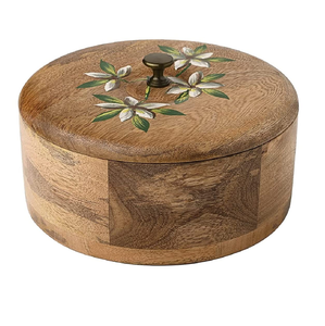 Mango Wood Round Chapati Box Roti Casserole With Lid For Kitchen <b>Dining</b> <b>Table</b> Decorative Serving Food Case - Product Image 3