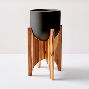 Modern Metal Flower <b>Pot</b> With Circular Pattern And Wooden Stand For Indoor Use - Product Image 6