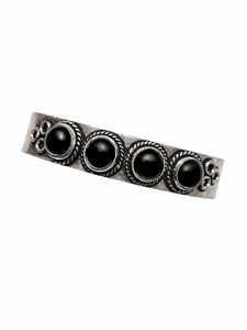 Bracelet ouvert en onyx à quatre pierres serties, fait main, en laiton plaqué argent/or, bijoux unisexe - Product Image 1