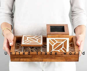 Plateau d'incrustation en bois Brûleur d'encens Makhdan et boîte de rangement en acrylique Encens à bobine United Trade World pour cadeaux - Product Image 1