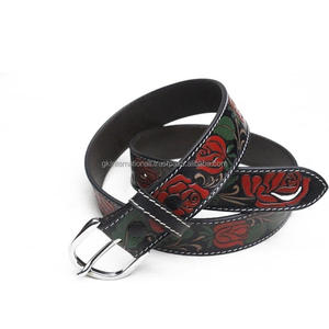 เข็มขัดเครื่องมือหนังวัวแท้เมล็ดเต็มหนังตะวันตกแฟชั่นคลาสสิกเข็มขัดหนังหนังดิบมือแกะสลักพร้อมส่ง - Product Image 5