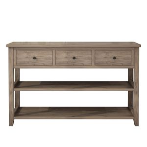 Consolle grigia con 3 cassetti e 2 ripiani aperti, gambe in legno di pino e rovere, per ingresso appartamento, mobile da divano per l'arredamento della casa - Product Image 2