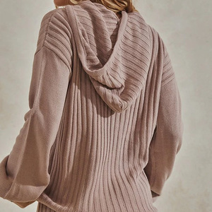 Ensemble de survêtement en tricot d'hiver pour femmes, couleur unie, sweat à capuche et pantalon, pull formel, 2 pièces - Product Image 2