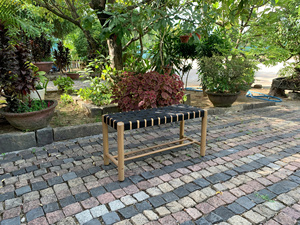 Modern Scandinavian Outdoor Solid Wood <b>Bench</b> Black Woven <b>Seat</b> Weather Resistant for Garden Patio Balcony Outdoor Furniture - Product Image 4