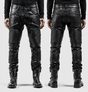 Pantalon moto pour homme en simili cuir noir, taille haute, plusieurs poches, fermeture éclair, style hiver lourd - Product Image 3