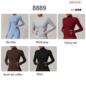 Vêtements de fitness pour femmes, hauts de yoga sans couture, couleurs unies, manches longues, crop tops de sport, ensembles de yoga respirants et à séchage rapide - Product Image 4