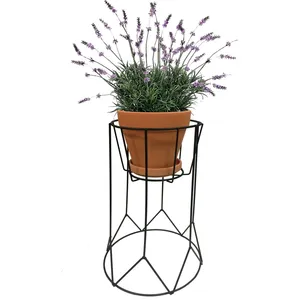Support de plante en fil de fer industriel avec porte-pot en terre cuite, design géométrique, vase de sol pour usage intérieur et extérieur - Product Image 1