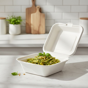 Lonchera Ecológica de Bagazo |   Envase desechable compostable de caña de azúcar tipo clamshell para ensaladas y pasteles, caja de embalaje para llevar comida. - Product Image 2