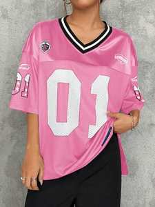 Maillot de football américain rose personnalisé pour femmes et hommes, coupe ample en maille respirante, style hip-hop, uniforme de jeu, vêtements tendance Y2K - Product Image 6