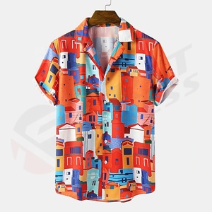 Chemises de plage décontractées d'été personnalisées pour hommes, manches courtes, en satin tricoté 100% coton - Product Image 3