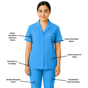Ensemble de blouses médicales unisexe en toile extensible 4 directions de qualité supérieure, uniforme d'infirmière, haut à col en V, poches cargo doubles, fentes aux chevilles, pour hôpital - Product Image 3