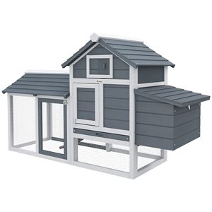 Pollaio in Legno Bianco da 150 cm con 2 Porte e Vassoio Nido Rimovibile, Piccola Casetta per Galline da Esterno per Giardino/Cortile - Product Image 1